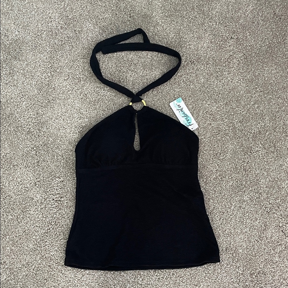 NWT Freshwater Elegant Black Halter Bikini Top